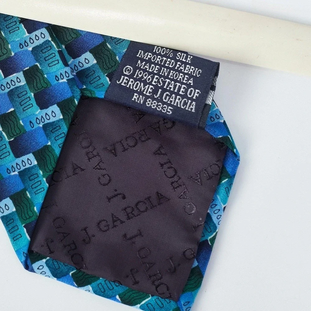 J. Garcia Men's Silk Necktie Blue/Green‎ Geometric Fish Collection 17 Necktie